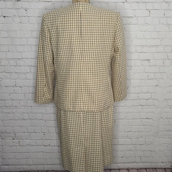 Vintage 70s Tan Plaid 2 pc. Blazer Skirt Set - Picture 3 of 15